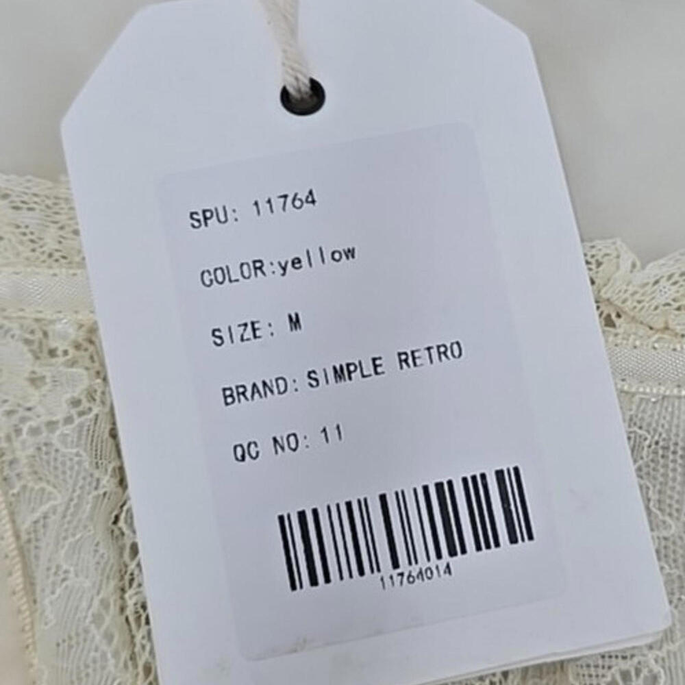 Simple Retro Lace Patchwork Cottage Core Yellow M Coquette Lace Dress‎ - Picture 12 of 15